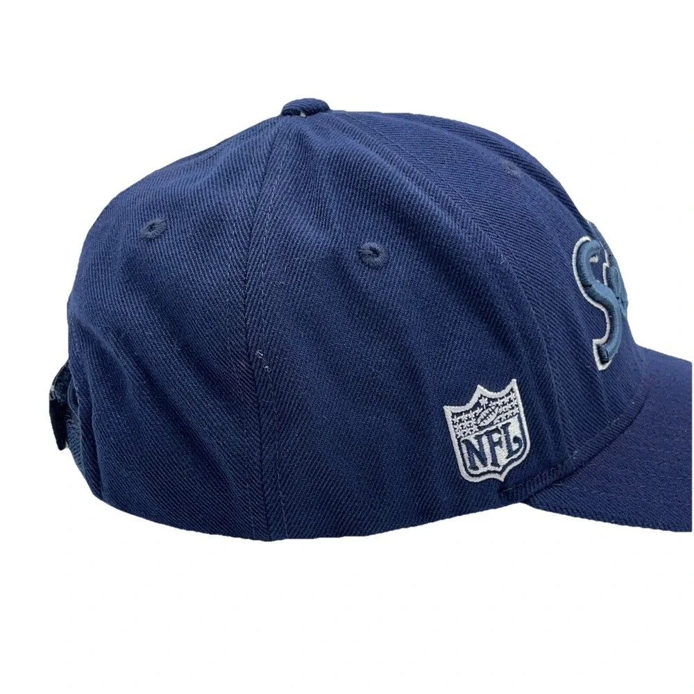 Vintage Seattle Seahawks Hat Cap Strap Back Blue Script Wool Dad‎ Adjustable Y2K